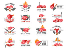 Steak Badges. Meat House Logo Design Projects With Place For Text Recent Vector Steak Logotype