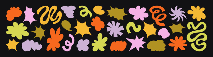 Wall Mural - abstract retro shapes and funky groovy forms. vector geometric stickers with different elements