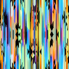 Poster - Seamless striped pattern in Aztec style. Folk embroidery.. Aztec ikat style. Seamless vector image. Thin lines