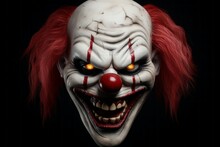 Scary Clown Mask With Creepy Grin And Red Nose For Your Halloween Designs.