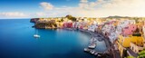 Fototapeta Uliczki - beautiful italian island procida famous for its colorful marina, tiny narrow streets and many beaches, Generative AI