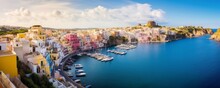 Beautiful Italian Island Procida Famous For Its Colorful Marina, Tiny Narrow Streets And Many Beaches, Generative AI