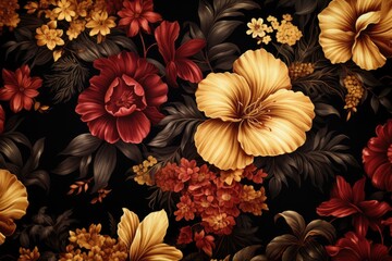 Poster - Vintage bouquet of flowers on a black background. Floral background.