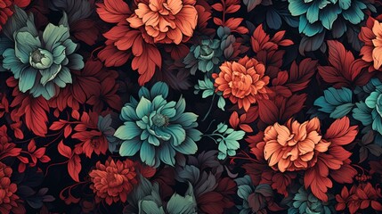 Poster - Vintage bouquet of flowers on a black background. Floral background.