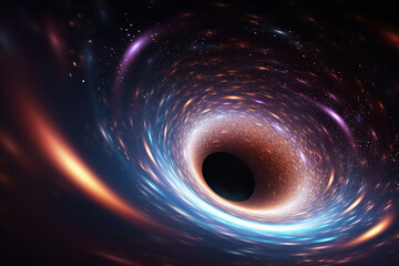 Wall Mural - a black hole with a glowing constellation of various colors revolves around a black hole in the univ