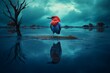Red blue bird on lake swamp. Coast shore head beak wing. Generate Ai