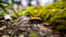 An Orange And Black Colorate Caterpillar On The Ground