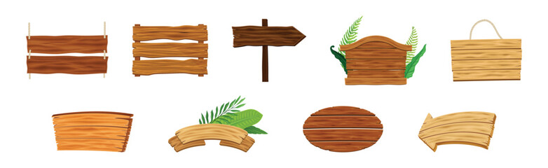 Wooden Sign Board Made of Timber Material Vector Set