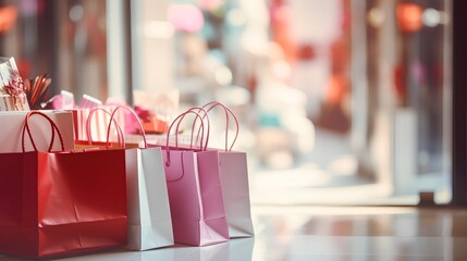 Vibrant shopping concept with colorful shopping bags scattered in a visually appealing manner, symbolizing successful shopping spree or a festive sale event. The excitement and joy of retail therapy.