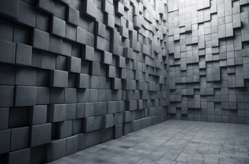 Aufkleber - square blocks room design. cube style decoration gray render. generate ai