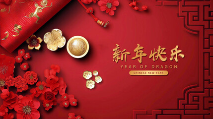 Wall Mural - Translation : Chinese New Year 2024 Year of the Dragon. Chinese Zodiac Template, Poster Banner Flyer for Chinese New Year Illustration