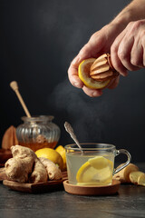 Wall Mural - Ginger tea with lemon and honey.