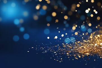 Wall Mural - golden abstract bokeh on blue background. celebrating christmas, new year or other holidays.