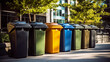 Modern Sustainable Waste Concept Illustration. Trash cans for sorting garbage recycle bin waste plastic container collection. Photorealistic style visualization.