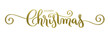 3D render of MERRY CHRISTMAS metallic gold brush calligraphy banner on transparent background