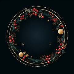 Empty Christmas circle design element flat style on black background Generative AI
