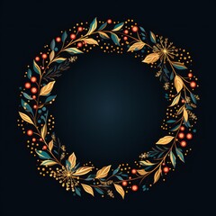 Wall Mural - Empty Christmas circle design element flat style on black background Generative AI
