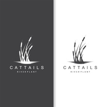 Creek And Cattail River Logo, Simple Minimalist Grass Design For Business Brand