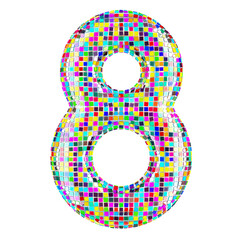 Leinwandbilder - Mosaic font, number 8 from vivid mosaic pieces. 3D rendering isolated on transparent background