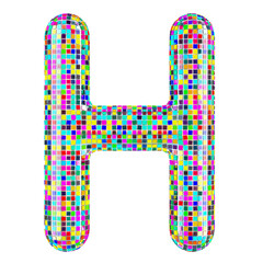 Poster - Mosaic font, letter H from vivid mosaic pieces. 3D rendering isolated on transparent background