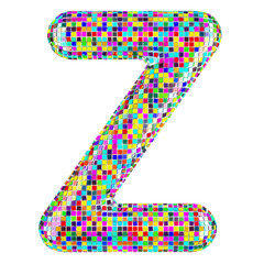 Poster - Mosaic font, letter Z from vivid mosaic pieces. 3D rendering isolated on transparent background