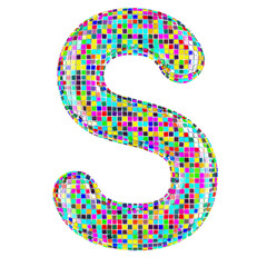 Poster - Mosaic font, letter S from vivid mosaic pieces. 3D rendering isolated on transparent background