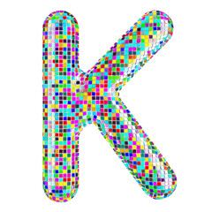 Poster - Mosaic font, letter K from vivid mosaic pieces. 3D rendering isolated on transparent background