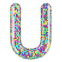 Poster - Mosaic font, letter U from vivid mosaic pieces. 3D rendering isolated on transparent background