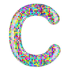 Poster - Mosaic font, letter C from vivid mosaic pieces. 3D rendering isolated on transparent background