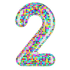 Poster - Mosaic font, number 2 from vivid mosaic pieces. 3D rendering isolated on transparent background