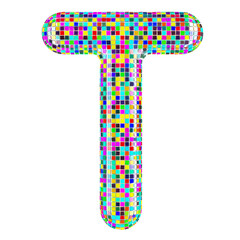 Poster - Mosaic font, letter T from vivid mosaic pieces. 3D rendering isolated on transparent background