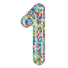 Poster - Mosaic font, number 1 from vivid mosaic pieces. 3D rendering isolated on transparent background