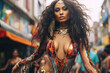 Beautiful exotic woman dancing on the streets during carnival.