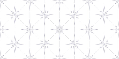 Poster - Minimalist white vector pattern background with star bursts, seamless repeat wallpaper with modern line art elements, nostalgic Y2K inspired print design