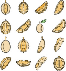 Poster - Durian fruit icons set. Outline set of durian fruit vector icons thin line color flat on white