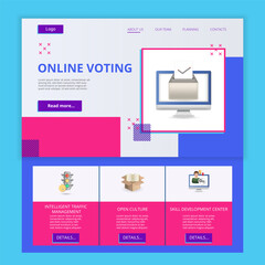 Online voting flat landing page website template. Intelligent traffic management, open culture, skill development center. Web banner with header, content and footer. Vector illustration.