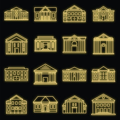 Poster - city courthouse icons set. outline set of city courthouse vector icons neon color on black