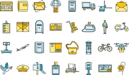 Poster - Mailman carrier icons set. Outline set of mailman carrier vector icons thin line color flat on white