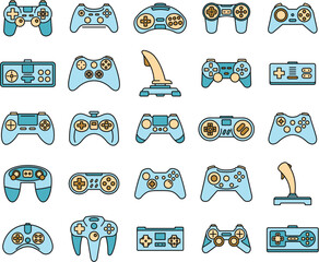 Poster - gaming joystick icons set. outline set of gaming joystick vector icons thin line color flat on white