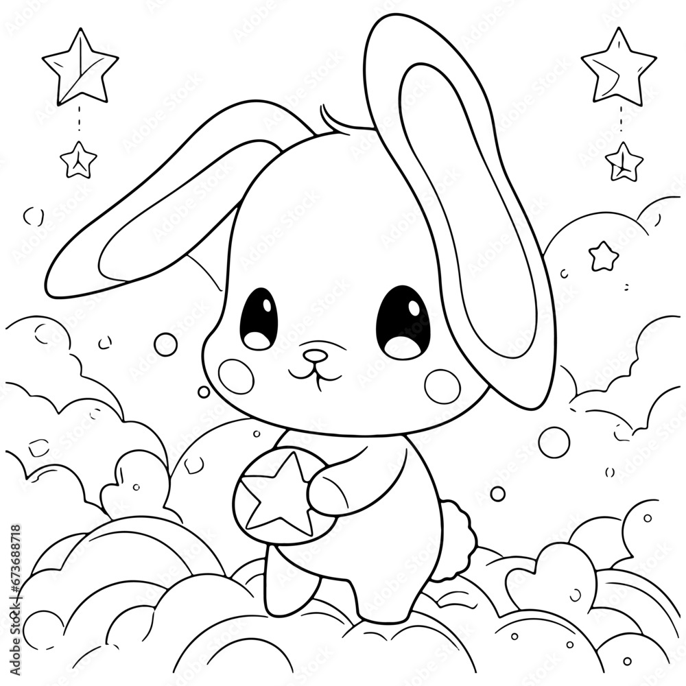 Adorable Little Rabbit Line art Coloring Page for Kids Stock Vector ...