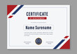 © Nurjen - red and blue minimalist horizontal certificate of achievement design template with gold badge