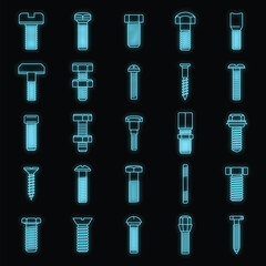 Poster - screw-bolt industrial icons set. outline set of screw-bolt industrial vector icons neon color on bla
