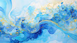 Tranquil marbled ink with forget-me-nots golden swirls