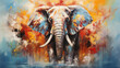 Majestic abstract oil acrylic painting illustration of regal elephant palette knife on canvas