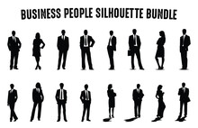 Business People Vector Silhouettes Set, Corporate Men And Women Silhouette Bundle Isolated On A White Background