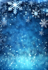 Wall Mural - Blue sparkling Christmas and winter background with white snowflakes,