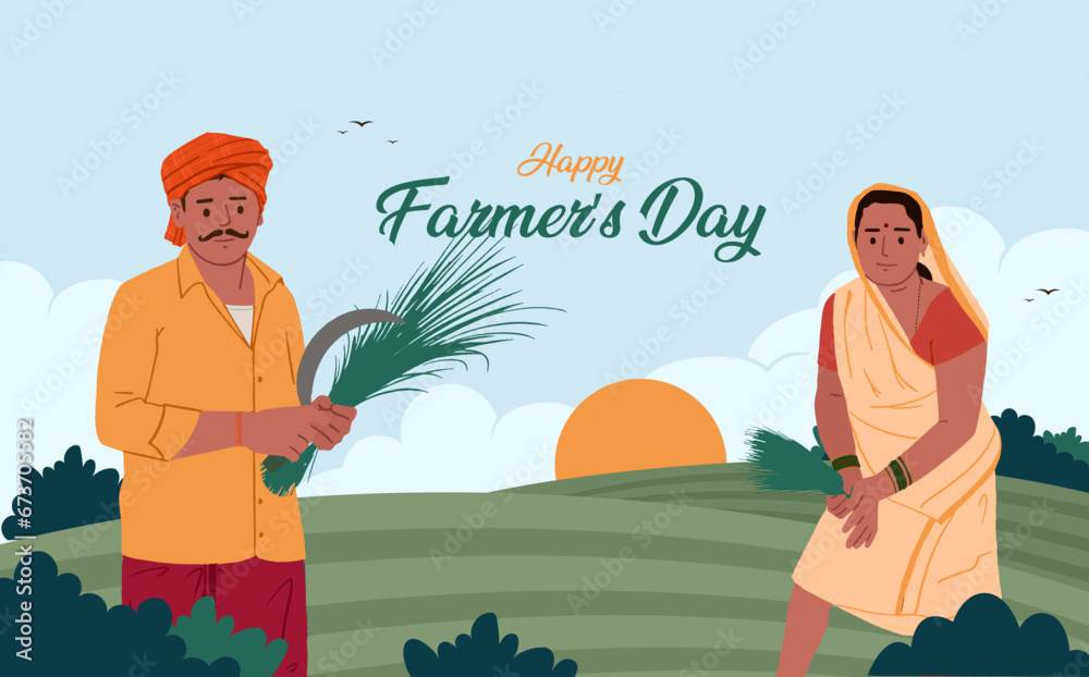 Happy Farmers Day Text with an Indian farmer farming vector ...