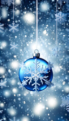 Wall Mural - Blue sparkling Christmas and winter background with white snowflakes,