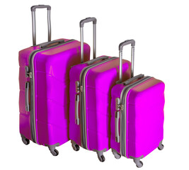 A set of pink suitcases on wheels. Baggage.