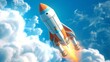 Space rocket flying toward the clouds believable roc  AI generated illustration